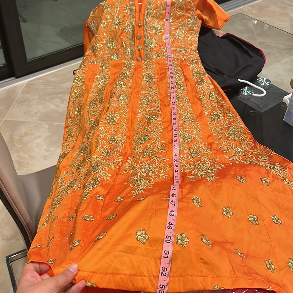 Orange and Gold Anarkali Dress - Picture 8 of 10